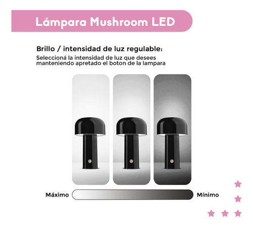 Velador Led Luz Mushroom Recargable Via Usb Inalámbrica Estructura Negro Pantalla Negro
