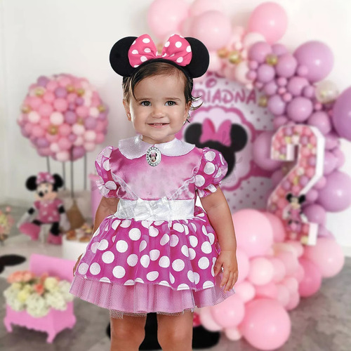10 Diademas Orejas Minnie Mouse Moño Rosa Pastel