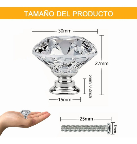 Perilla Tirador De Cajón De Cristal De 30mm, 25 Unidades
