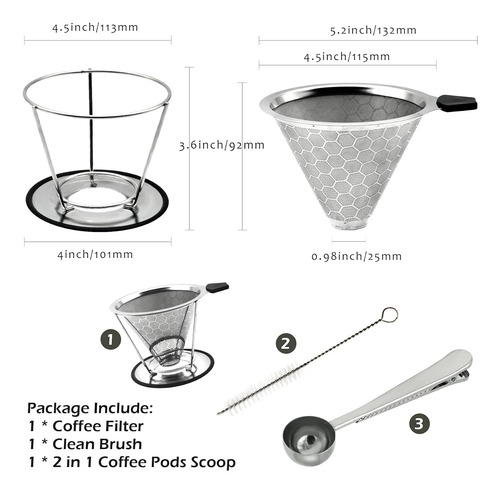 Reutilizable Pover Over Coffee Filter Single Serve Manu...