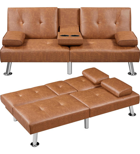 Sofá Cama Convertible Ajustable, Marrón Yt-613481b Yaheetech