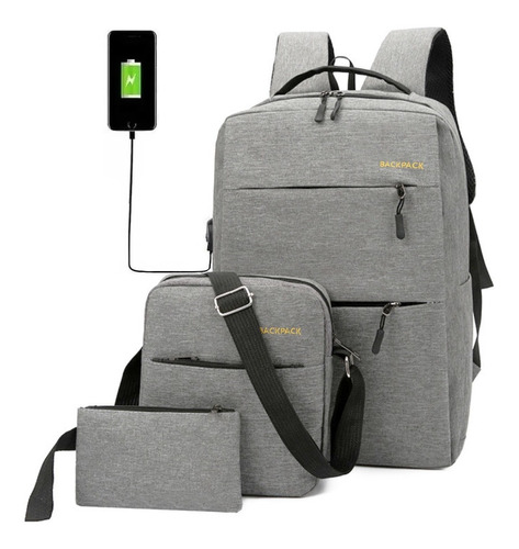 Mochila Multifuncional Antirrobo Con Cargador Usb,3 Piezas