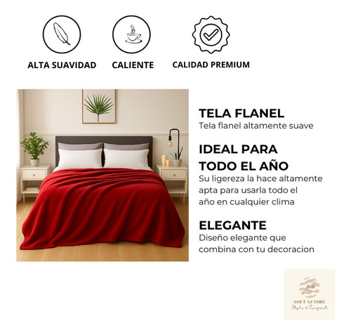 Frazada Cobija Supersuave Premium Cobertor Liso Matrimonial Rojo Liso