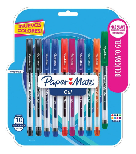 Bolígrafo de gel Econogel Papermate, 1 mm, color de tinta surtido, colores exteriores surtidos