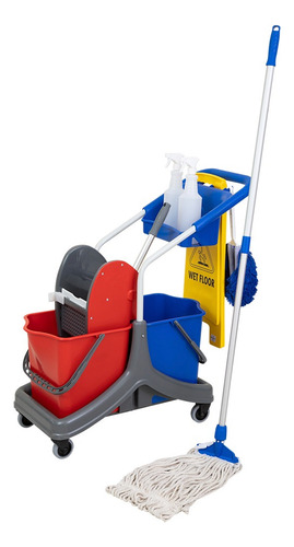 Carro De Limpieza Prensa Mopa Doble Caddy 50 Lts Rojo Y Azul