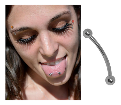 Piercing Aro Punta De La Lengua Snake Ayes Barbell Curvo Color Plateado