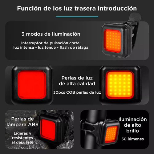 Luz Bicicleta Accesorios Usb Recargable Delantera Traser