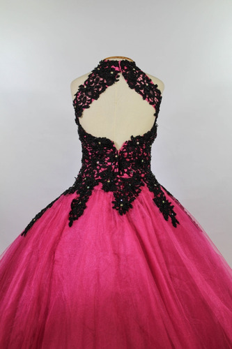 vestido rosa pink com preto