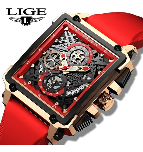 Lige Quartz Square Watches Hombre Moda Reloj Hueco Casual