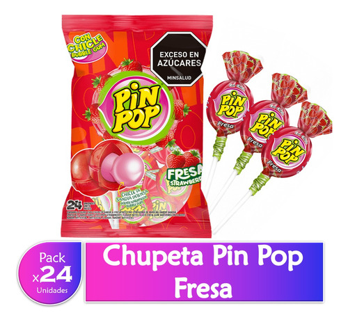 Chupete Pin Pop Relleno Con Goma De Mascar Bolsa X24 Uds