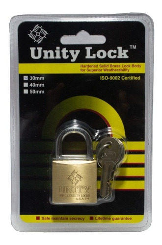 Candado Plano Argolla Corto Unity Lock 30mm