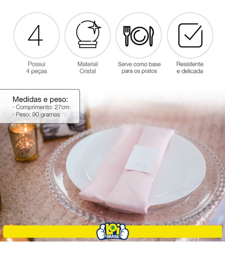 Imagem 6 de 8 de Conjunto 4 Pratos Cristal Wolff Chumbo Pearl 27cm Loishop