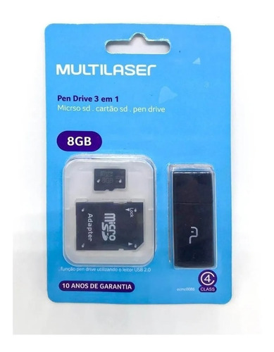 Kit 3 Em 1 = Micro Sd 8gb + Função Pen Drive E Cartão Sd