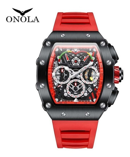 Reloj Mecánico Completamente Automático Onola Fashion Color Del Bisel Black/red