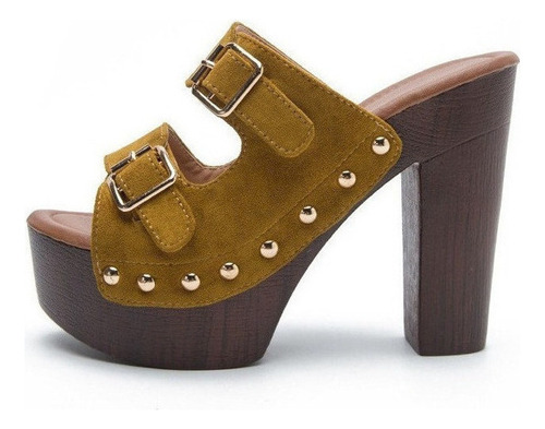 Sandalias De Tacón Grueso Para Mujer, Zapatos Con Hebilla Y