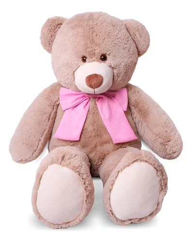 Urso De Pelúcia Gigante Grande 1 Metro Com Laço Cor Avelã/rosa