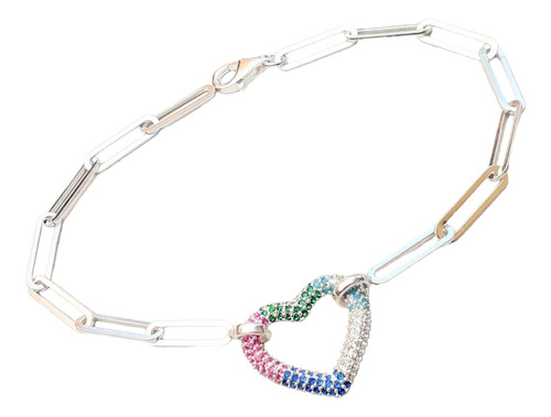 Pulsera Plata 925 Corazon Cubic Multicolor Pp359 