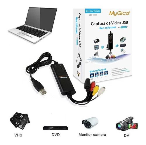 Placa Captura Externa Usb Audio Video Vhs Dvd Pc Conversor T