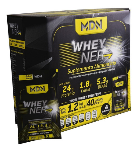 Proteína Whey Ner MDN Sports Pack 40 Sobres 30 g c/u 4 Sabores