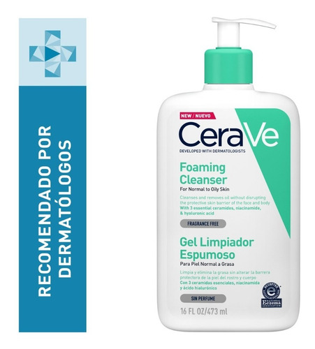 Imagen 1 de 12 de Gel Limpiador Espumoso Cerave Piel Mixta O Acné Grasa 473ml