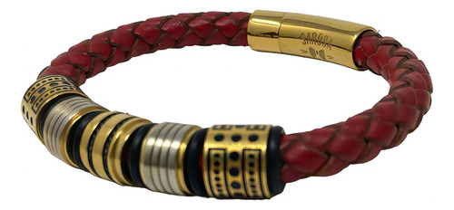 Pulsera Brazalete Deluxe Skulls Para Hombre De Moda Sarosa Color Rojo