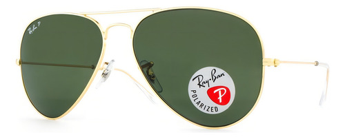 Óculos De Sol Ray Ban Dourado Aviador Polarizado Rb3025l Lente Verde