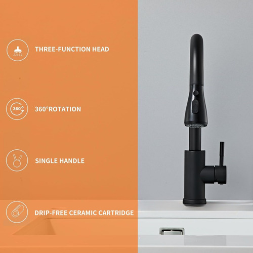Grifo Multifuncional Extraíble Con Mezcla Y Giro 360° Negro Mate