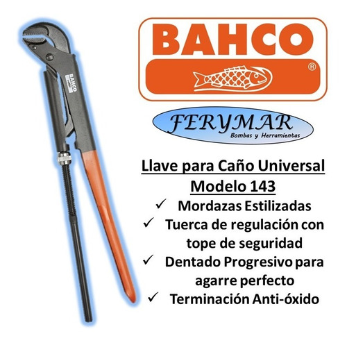 Llave Caño Ajustable Bahco Original Modelo 143 557mm 2,5 Pul | Envío gratis