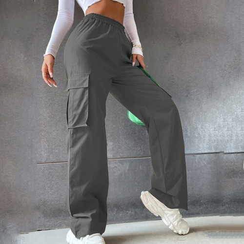 Pantalones Cargo Holgados Pierna Recta Y Bolsillo Con Solapa