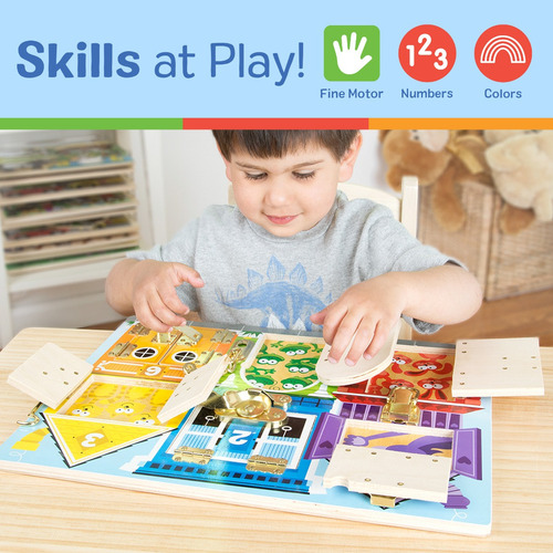 Tablero de actividades con cerraduras Melissa & Doug Ideal para desarrollar habilidades motoras y de resolución de problemas.