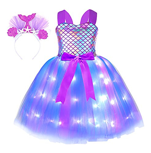 Chicas Sirena Tutu Dress Dress Princess Traje Led Light...