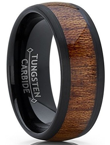 Anillo Boda Tungsteno Negro Madera 8mm