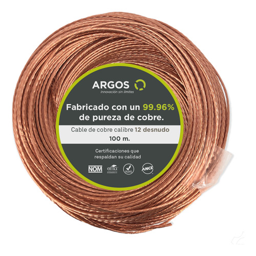 Cable Calibre 12 Awg Desnudo Argos 1910120 Caja 100 Metros