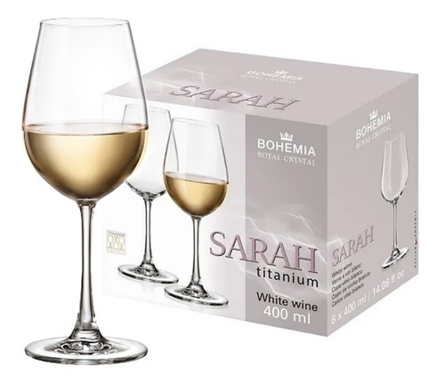 Set X 6 Copa Cristal Vino Agua Bohemia Sarah Titanium 400 Ml