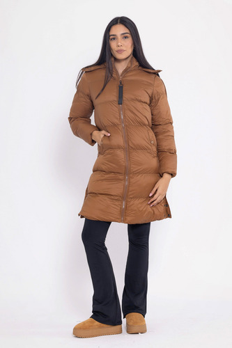 Campera Larga Puffer Capucha S Al Xl Pia Ii Mujer Scombro
