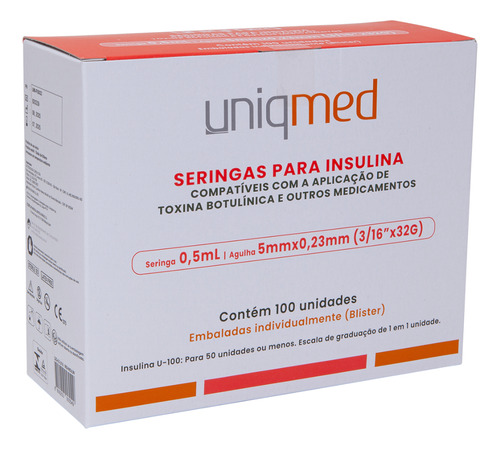 Seringa De Insulina 0,5ml C/agulha Fixa 5mmx0,23mm 32g  