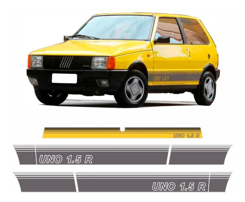 Faixas Laterais + Adesivo Traseira Fiat Uno 1.5r amarelo