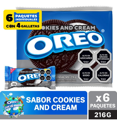 Galletas Oreo® Sabor Cookies & Cream 6 Un. 36g C/u