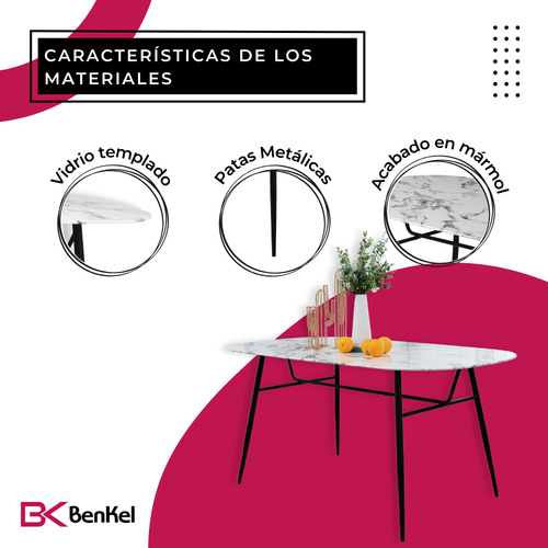 Juego Comedor Mesa Ovalada Y 6 Sillas Cristal Blanco Benkel