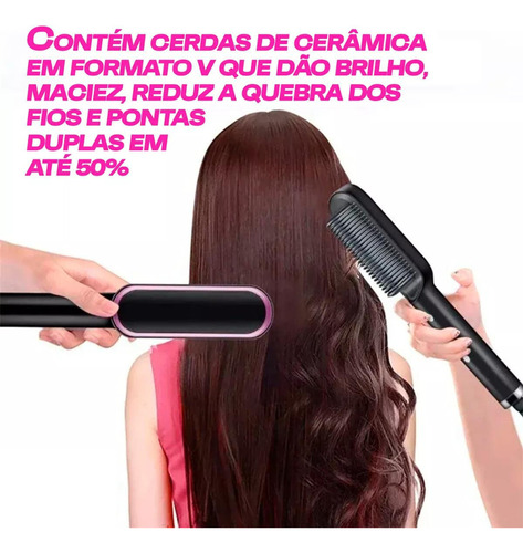 Escova Alisadora 3 Em 1 Seca Alisa E Modela Premium Bivolt