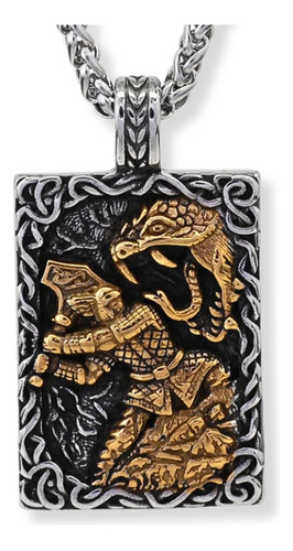 Collar Hombre Con Dije Vikingo Dios Thor Batalla Jörmungandr