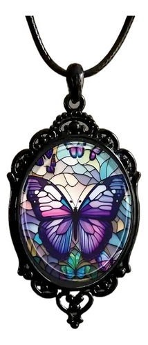 Collar Colgante Con Patrón De Mariposa Violeta Caliente,