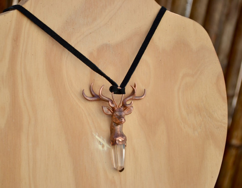 Imagen 4 de 9 de Collar Ciervo, Piedra Cuarzo Cristal, Animal De Poder, Cod1