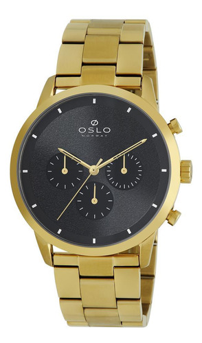 Relógio Oslo Masculino Slim Cronógrafo Dourado 43mm Safira