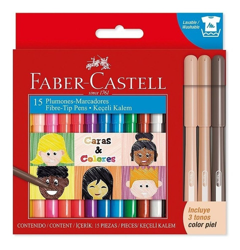 Plumón Fiesta Faber Castell X 12 + 3 Tonos Piel 