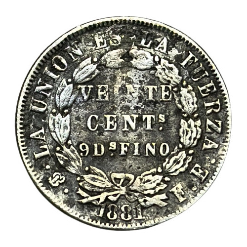 Moneda Bolivia 20 Centavos Año 1881 Km# 159.1 Plata 0.900 *