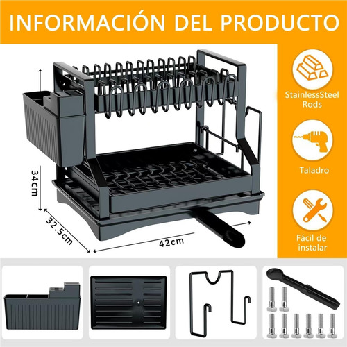 Escurreplatos Cocina Acero Inoxidable Con Función De Drenaje