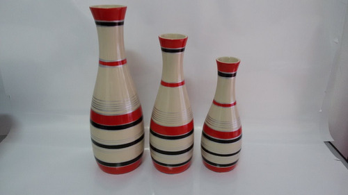 Imagem 2 de 4 de Conjunto Cerâmica Jogo Vaso Trio Redondo & Mega + Fruteira T