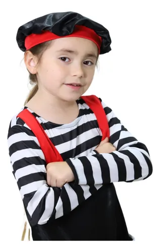 Disfraz Vestido Mimo Oficio Con Gorro Y Maquillaje Para Niñas