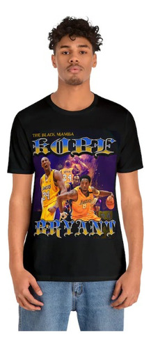 Polera Unisex Lakers Nba Koby Manba Negra Algodon Estampado